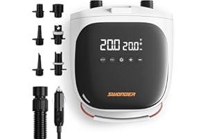 Swonder Paddle Board Pump, 30% Faster Inflation SUP Pump, Compact & 2.6lb Lightweight Electric Air Pump w/ 20PSI High-Pressure, Dual Stage, Auto-Off & Deflation Function
