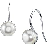 THE PEARL SOURCE 8-9mm Genuine White Freshwater Cultured Pearl Linda Earrings for Women