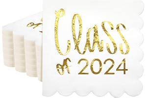 Affrolling 100 Pcs Graduation Cocktail Napkins 5 x 5 Inch Class of 2024 Congrats Grad Scalloped Paper Napkins White Gold Graduation Napkins for Dinner Beverage Graduate Decorations