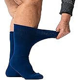 Viasox EasyStretch Diabetic Crew Socks for Men & Women, Non Binding Neuropathy Socks, Navy Medium