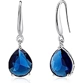 Desnuage Silver Teardrop Sapphire Earrings Navy Blue Dangle Drop Earrings for Women