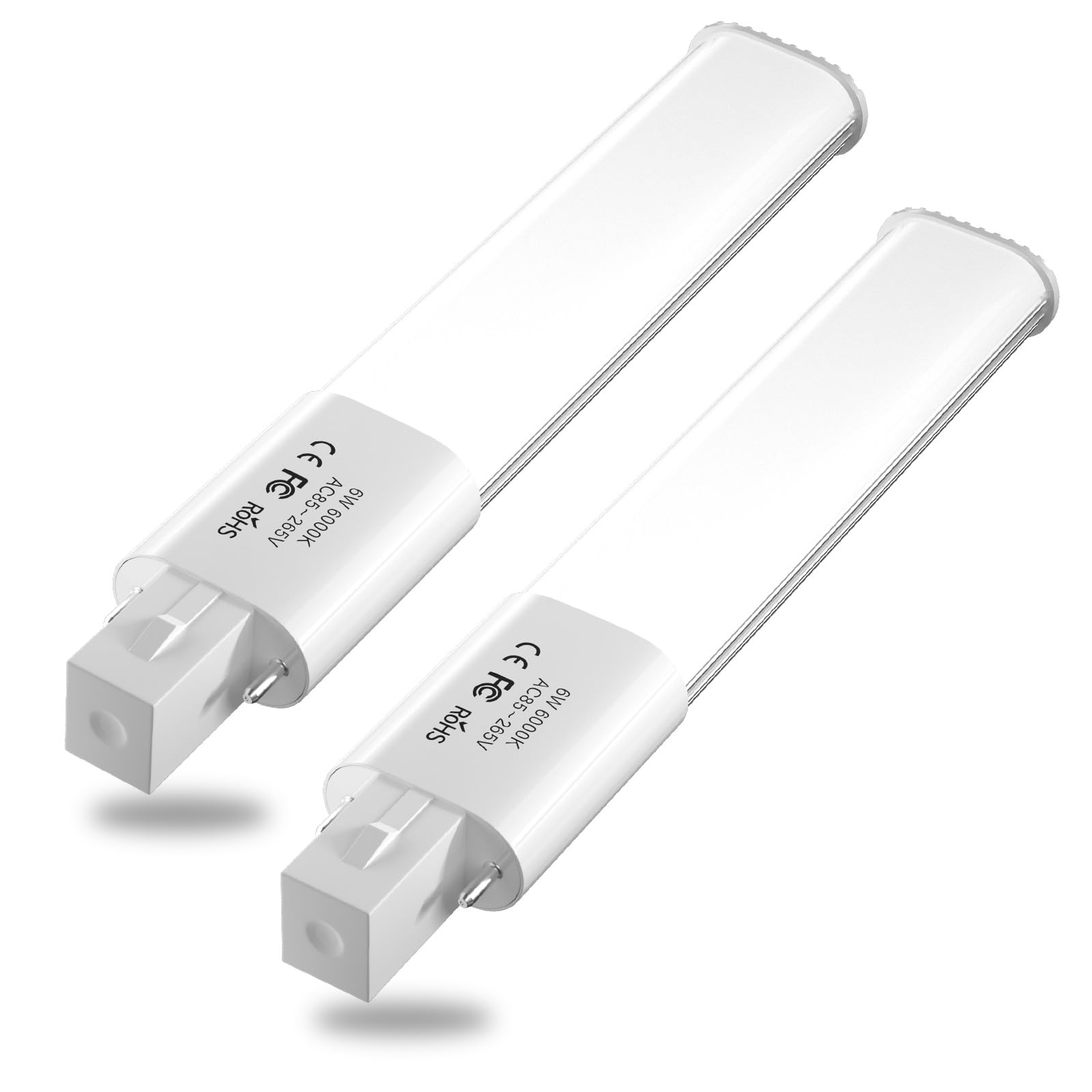 Bonlux 2-Pack 6W LED PL Retrofit Lamp G23 2-Pin Base 13W CFL/Compact Fluorescent Lamp Replacement 180 Degree Beam Angle LED PL Horizontal Recessed G23 Bulb Cold White 6000K