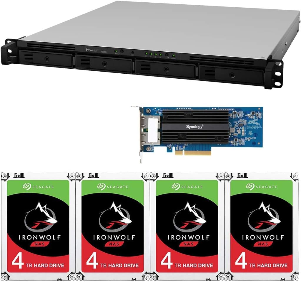 Synology RS820+ 4-Bay RackStation NAS Bundle with a Synology 10Gb Adapter and 16TB (4x4TB) of Seagate Ironwolf NAS Drives Assembled and Tested