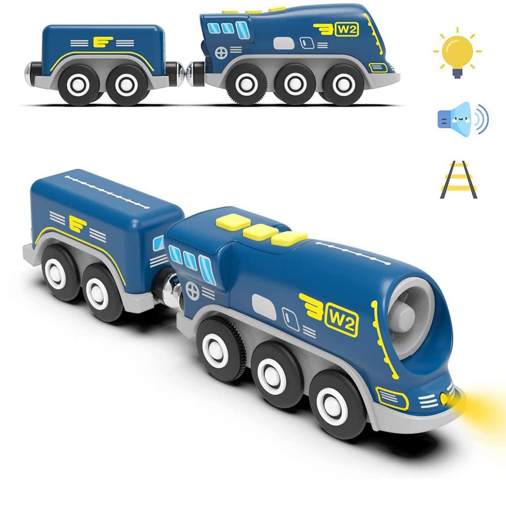 Battery Operated Action Locomotive Train (Magnetic Connection)- Powerful Engine Bullet Train Compatible with Thomas, Brio, Chuggington Wooden Tracks- Toys Car for Toddlers