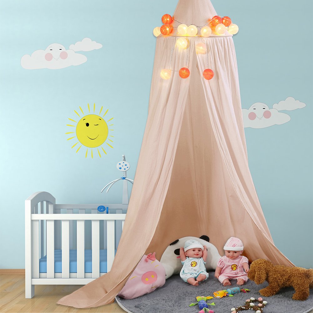 ZJchao Children Bed Canopy Round Dome Mosquito Net Hanging Curtain Baby Kids Bedroom Accessories (Khaki)