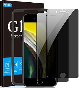 Privacy Screen iPhone SE 2020 by Fotbor, iPhone se2 Privacy Screen Protector, iPhone SE 2020 Screen Protector Tempered Glass, 4.7-Inch, Anti Spy, 2-Pack (dark)