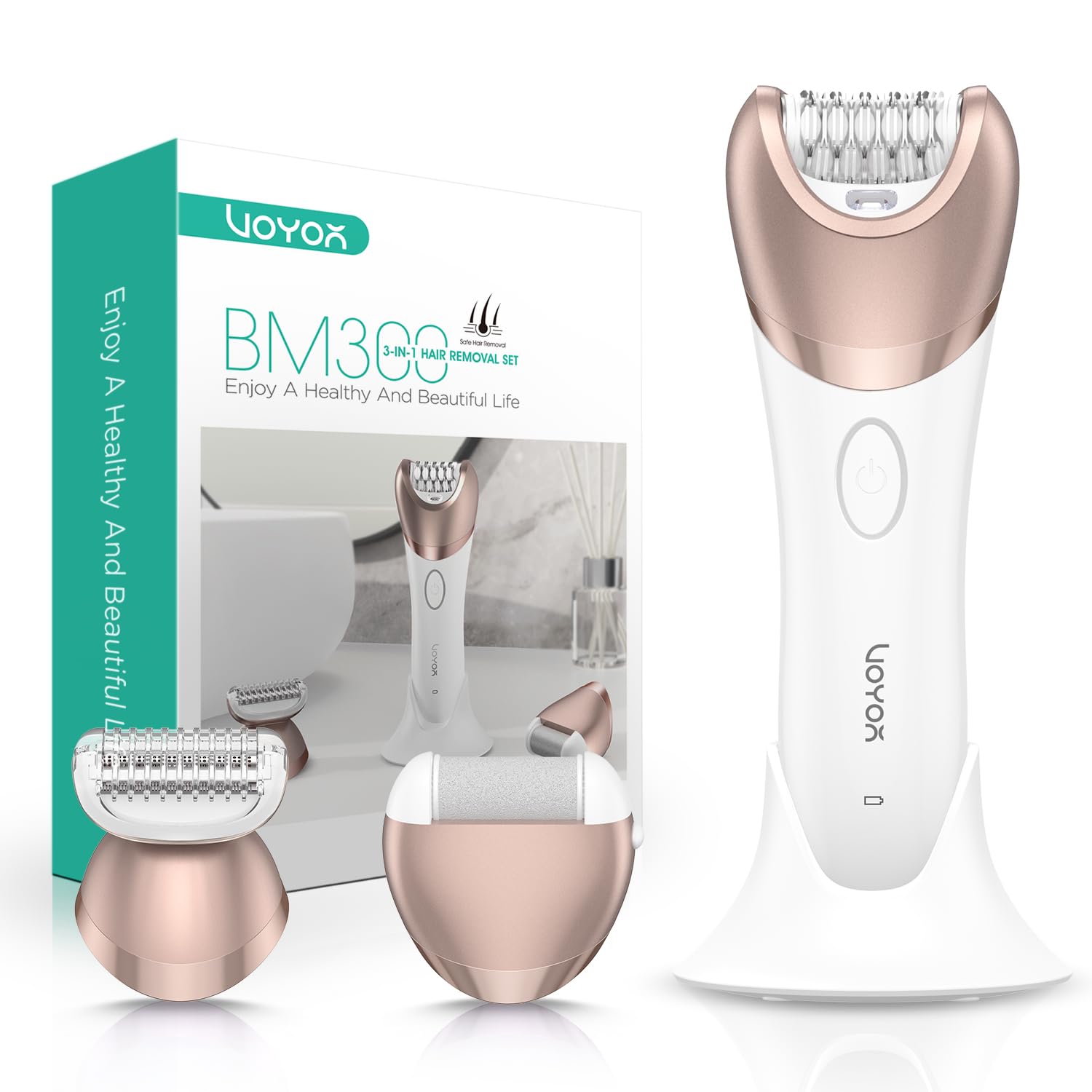 Photo 1 of VOYOR Epilator for Women, 3 in 1 Epilator Hair Removal for Women, Epilators Hair Remover for Leg Arm with 30 Tweezers, Rechargeable & Cordless Electric Lady Shaver & Trimmer BM300 (Champagne Gold)