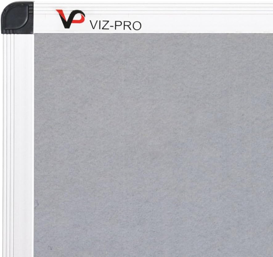 VIZ-PRO Notice Board Felt Grey, Silver Aluminium Frame, 90 X 60 cm - Image 3