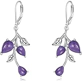 SHEAISRS Amethyst Leverback Earrings 925 Sterling Silver Purple Pear Shape Dangle Earrings For Women Gifts Christmas