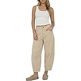 OctMoon Women’s Corduroy Barrel Pants Mid-Rise Elastic Waist Wide Leg Baggy Trousers with Pockets