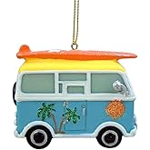 Tropical Beach Theme Hippy Van with Surfboard Hanging Christmas Tree Ornament, 3 1/2 Inch