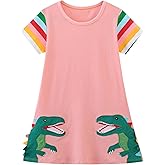 FreeLu Toddler Girls Striped Summer Dress Cartoon Appliques Dresses Girls Cotton Casual Clothing 2-7Y