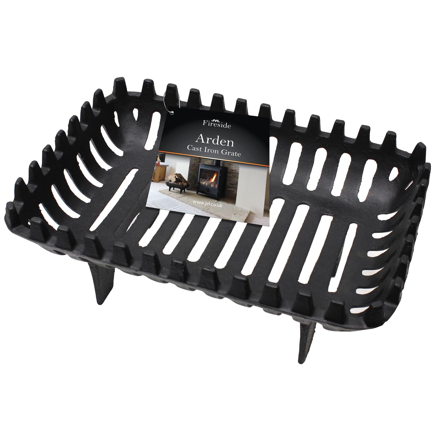 JVL Arden Cast Iron 16" Fireside Accessory Log Coal Grate, Cast-Iron, Black, 37 x 27 x 16 cm