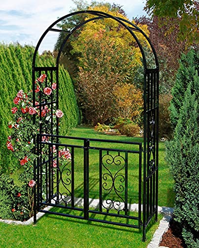 Yibcn Rosenbogen, Rankhilfe 240 x 140 x 40cm, Gartenbogen Torbogen mit Tor Metall Pergola Rankhilfe Kletterpflanzen… – Bild 8
