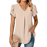 Anyally Women's Summer Tunic Tops Dressy Casual Chiffon Blouses Plus Size Short Sleeve T-Shirts for Leggings