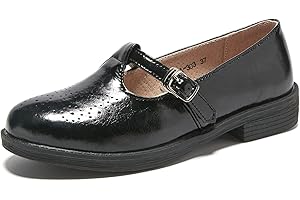 TRULAND Women's Leather Mary Jane Oxfords Shoes - Slip On T-Strap Loafers Casual Closed Toe Dressy Flats Shoes for Office Work