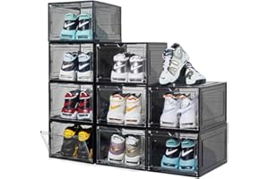 ZLLZUU 9 Pack X-Large Shoe Box, Thicken&Sturdy Shoe Storage Box with Clear Magnetic Door, Stackable Shoe Organizer with Solid Plastic, Drop Front Shoe Rack for Sneaker Display Fit up to US Size 12 (Black)