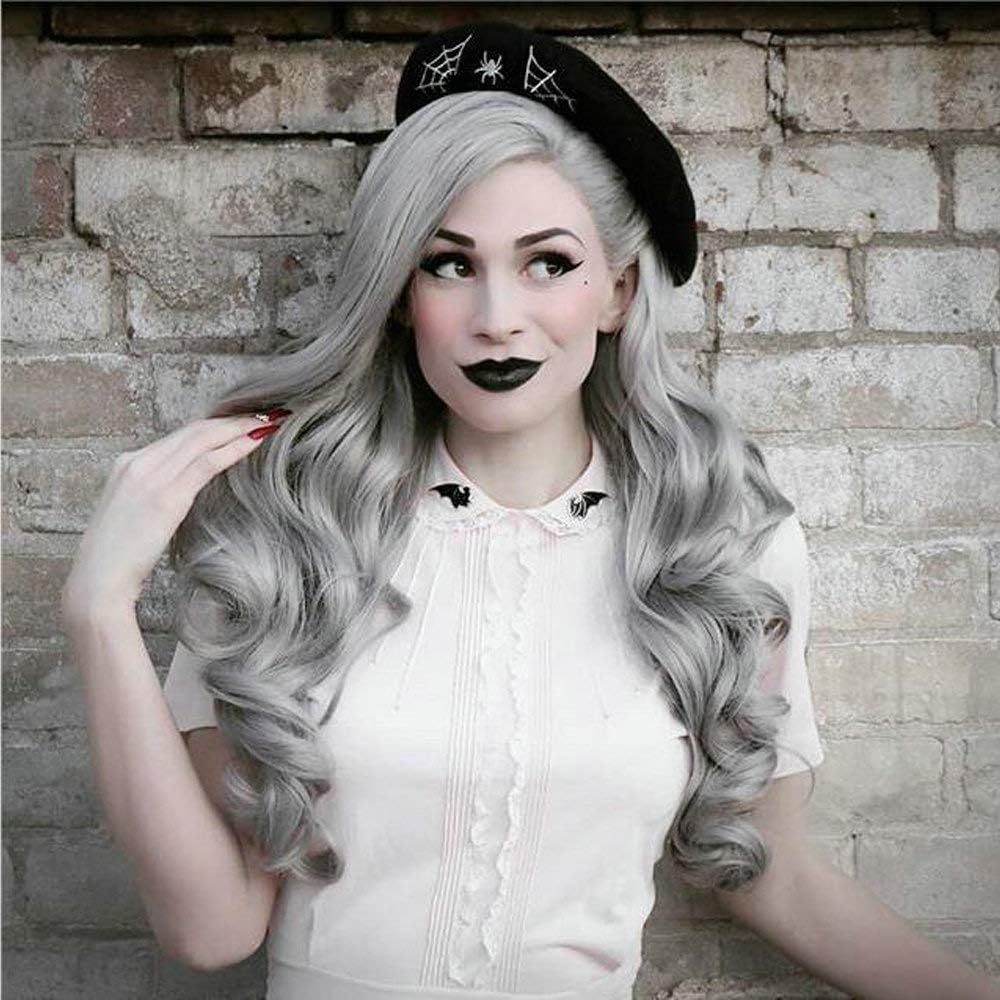 RainaHair Ashy Gray Lace Front Body Wave Wig Soft Natural Hairline Synthetic Glueless Cosplay Party Wigs for Women Daily Wear Wig 26inches