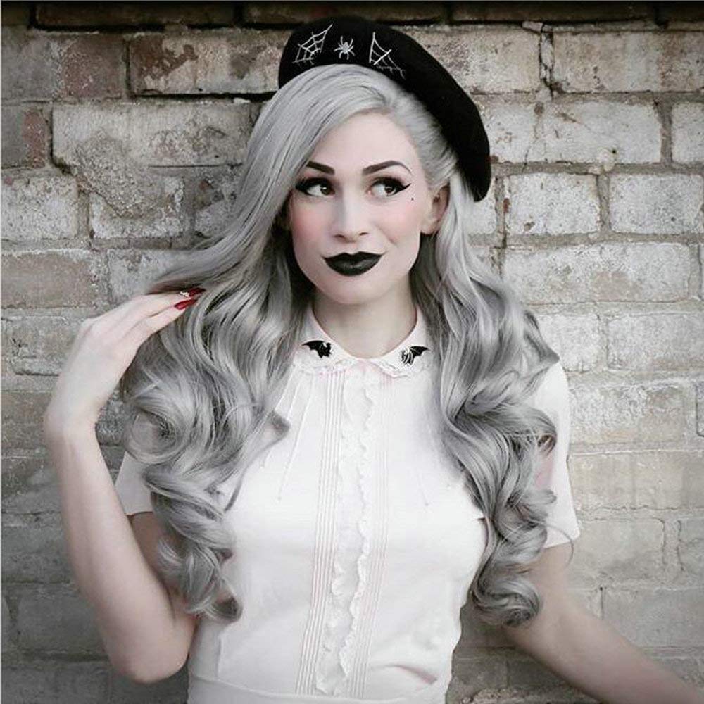 RainaHair Ashy Gray Lace Front Body Wave Wig Soft Natural Hairline Synthetic Glueless Cosplay Party Wigs for Women Daily Wear Wig 26inches