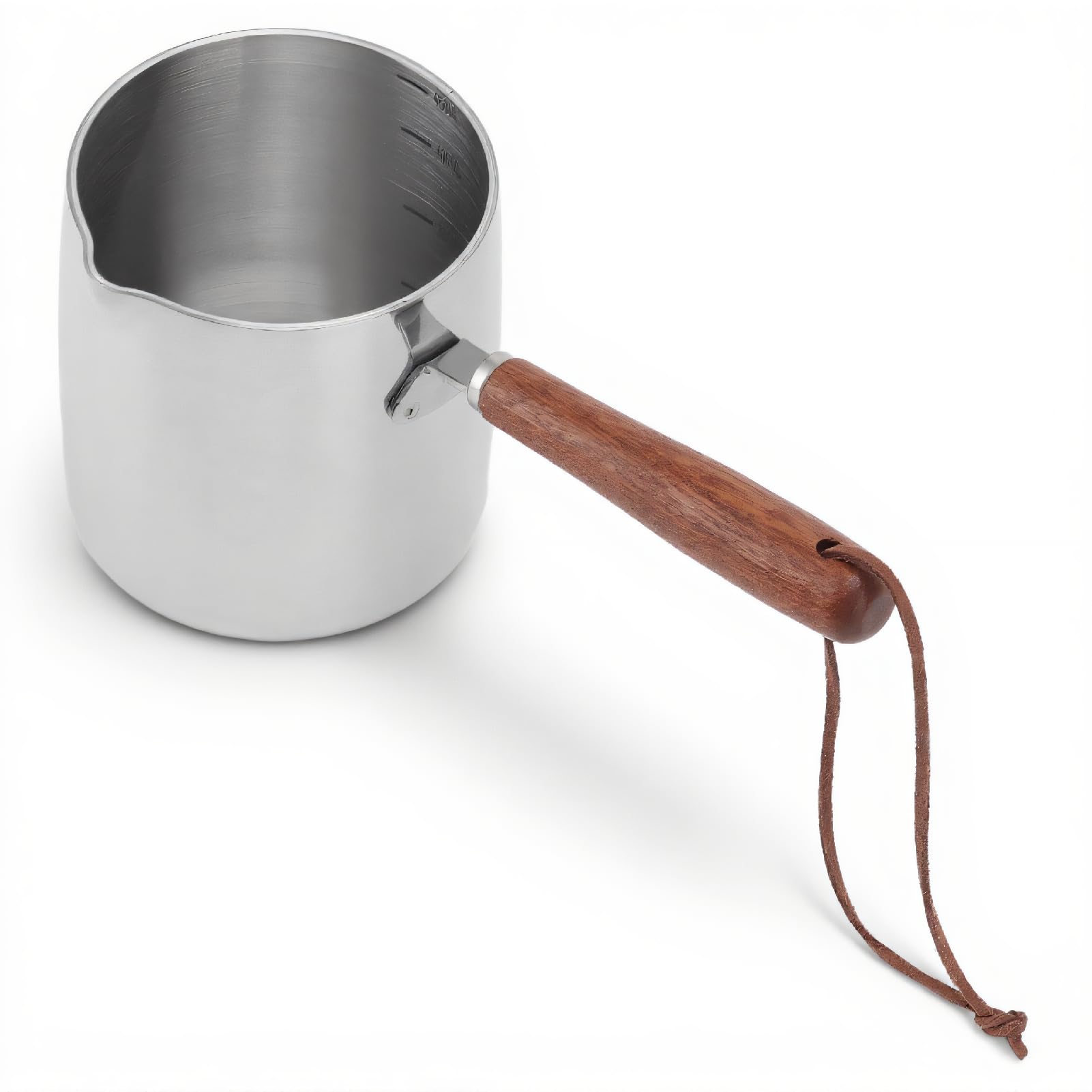 450ML Stainless Steel Warmer, Coffee Milk Warmer, Mini Coffee Milk Pot Small Saucepan with Wooden Handle for Heating Milk, Making Syrup, Melting
