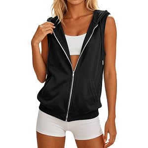 LAMIEN Women'S Sleeveless Hoodies Zip Up Lightweight Summer 2026 Casual Sweatshirts Vests Drawstring Workout Track Jackets