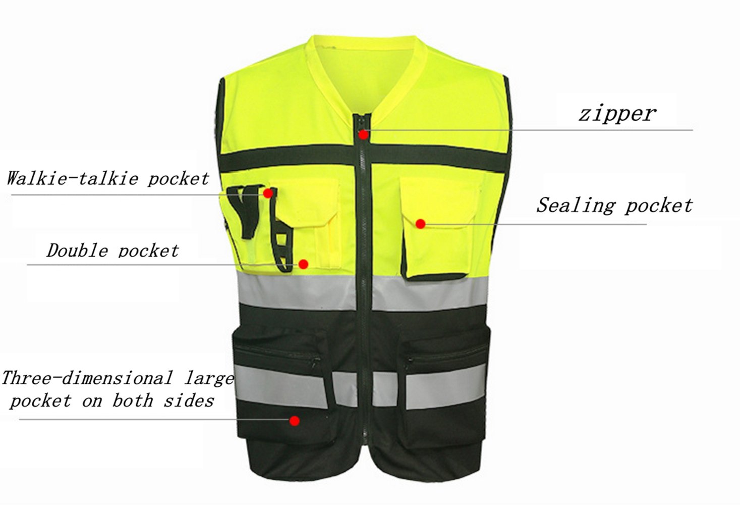 Vests XL Hannah fit 7 Pockets Class 2 High Visibility Zipper Front ...
