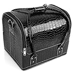 Amzdeal Makeup Case Professional Cosmetic Box Rolling Makeup Case Travel Toiletry Case Nail Art Storage Bag, PU Leather (Black)
