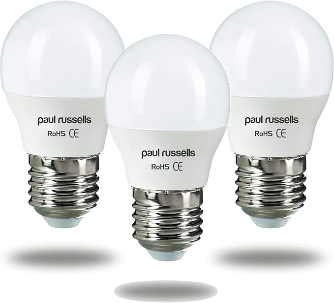 3 Pack 7Watt Golf Ball LED Light Bulbs E27 / ES/Edison Screw Paul Russells Bright 7W=60W G45