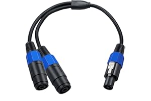 MTUERANC Speaker Splitter Cable, Speakon 1 Male to 2 Female Audio Y Adapter Cord, Speaker Extension Adapter with Twist Lock - 0.5M/1.5FT (1-Male to 2-Female)