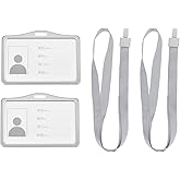YOKIVE 2 Pcs Badge Holder, Horizontal Aluminum with Metal Hook Detachable Neck Lanyard | Protecting Cards, Great for ID Card (Silver, 3.6 x 2.5-inch)