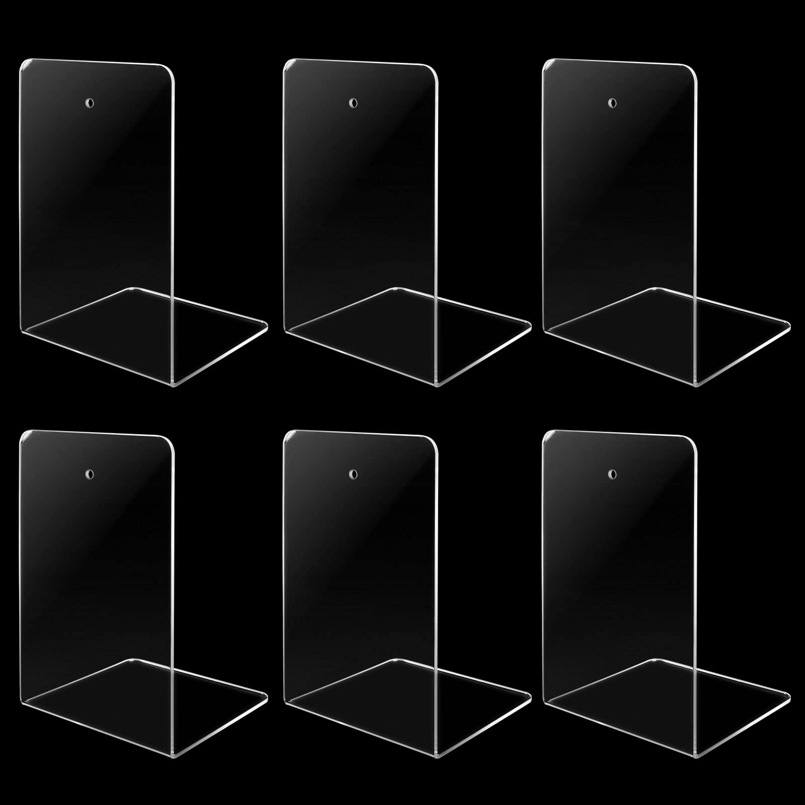 AHUNTTER 6 Pack Book Ends, Plastic Clear Acrylic Book Ends Non-Slip, Heavy Duty Acrylic Bookends for Shelves Bedroom Library Office School Decoration Gift – Transparent – 12 × 12 × 17.5 CM