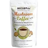 SHROOMTIDE Mushroom Coffee 200g Instant Arabica with 10 Functional Mushrooms – Lion’s Mane, Reishi, Chaga, Cordyceps. Natural Energy, Focus & Immunity Support Resealable Bag, GMO-Free, Vegan