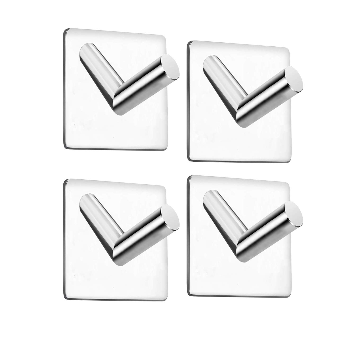 Celbon 4PC Self Adhesive Bath Towel Hook Sliver Chrome Sticky Stainless Steel Robe Hooks Heavy Duty Door Hooks for Bathrooms,Kitchen,Lavatory Closet