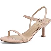 SLXCHBSL Women's Heels Round Open Toe Strappy Sandals Adjustable Ankle Strap Dress Shoes Kitten Heels for Party Wedding