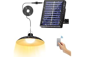 noonchili Solar Pendant Light Outdoor, LED Solar Shed Light with Remote Control, 3 Adjustable Brightness & Timing, IP65 Waterproof for Patio, Shop, Garage, Barn