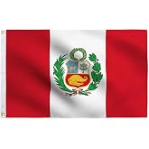 JPorton Peru Flag 3x5 ft, Fade Resistant for Indoor and Outdoor | Vivid Color and Fade Resistant Peruvian National Flag 3x5 Inch Double Sided Thick Polyester with Solid Brass Grommets