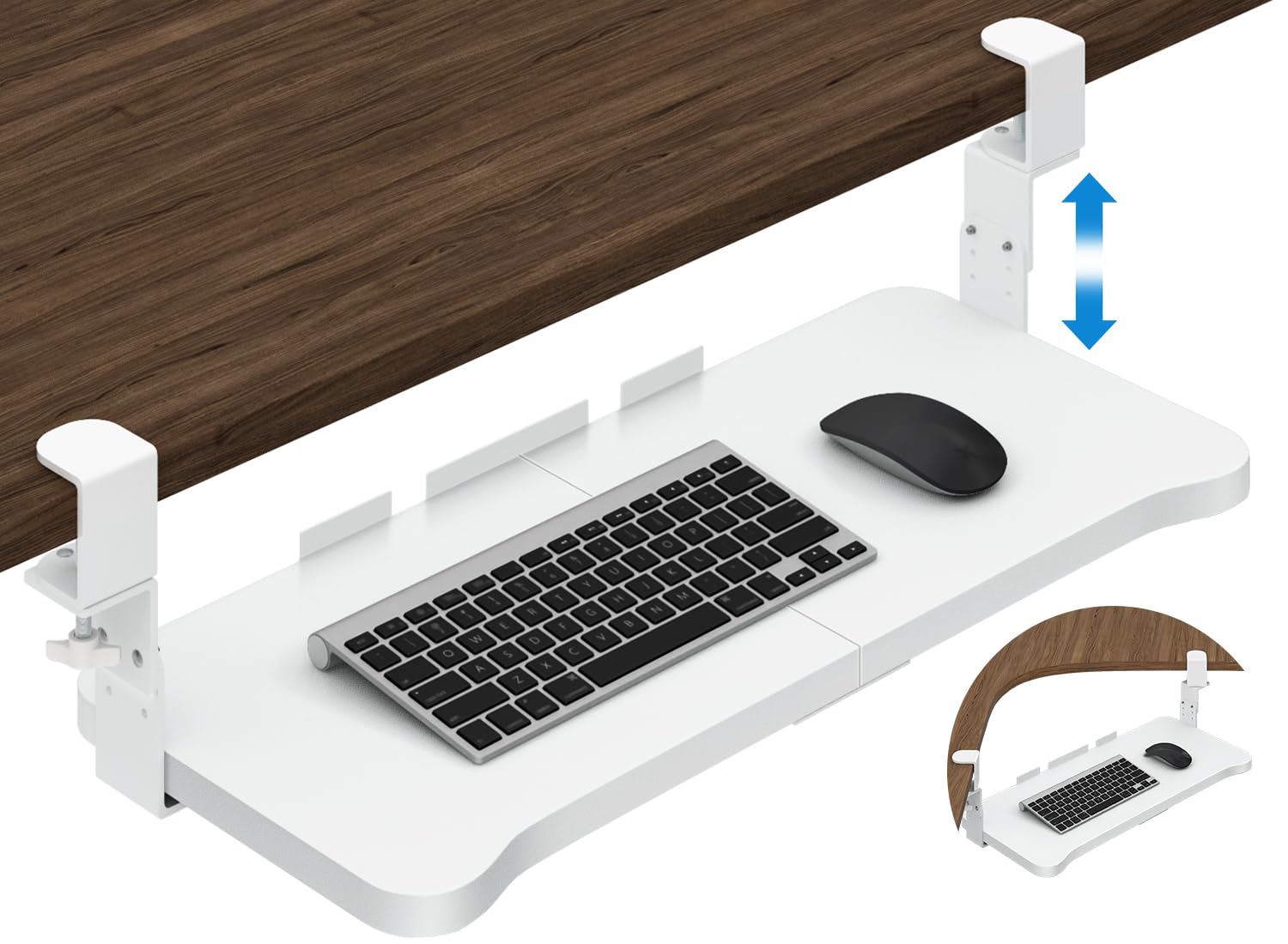 Photo 1 of Kayfia Height Adjustable Keyboard Tray, Under Desk Keyboard Tray Slide Out With 45° Adjustable C Clamp For L Shaped Desk, 26" (31" Including Clamps) x 11.7" Computer Drawer For Ergonomic Typing, White