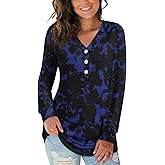 BISHUIGE Womens Long Sleeve Henley Tunic Tops Button T-Shirts V-Neck Casual Sweatshirt