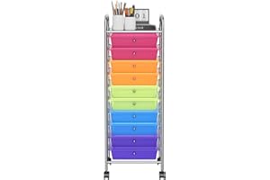 OFFICEJOY Storage Cart, Rolling Utility Cart with 10 Drawers, Portable Handles & Lockable Wheels, Mobile Paper Toys Storage Organizer Large Capacity for Home Office School Teacher (Rainbow)