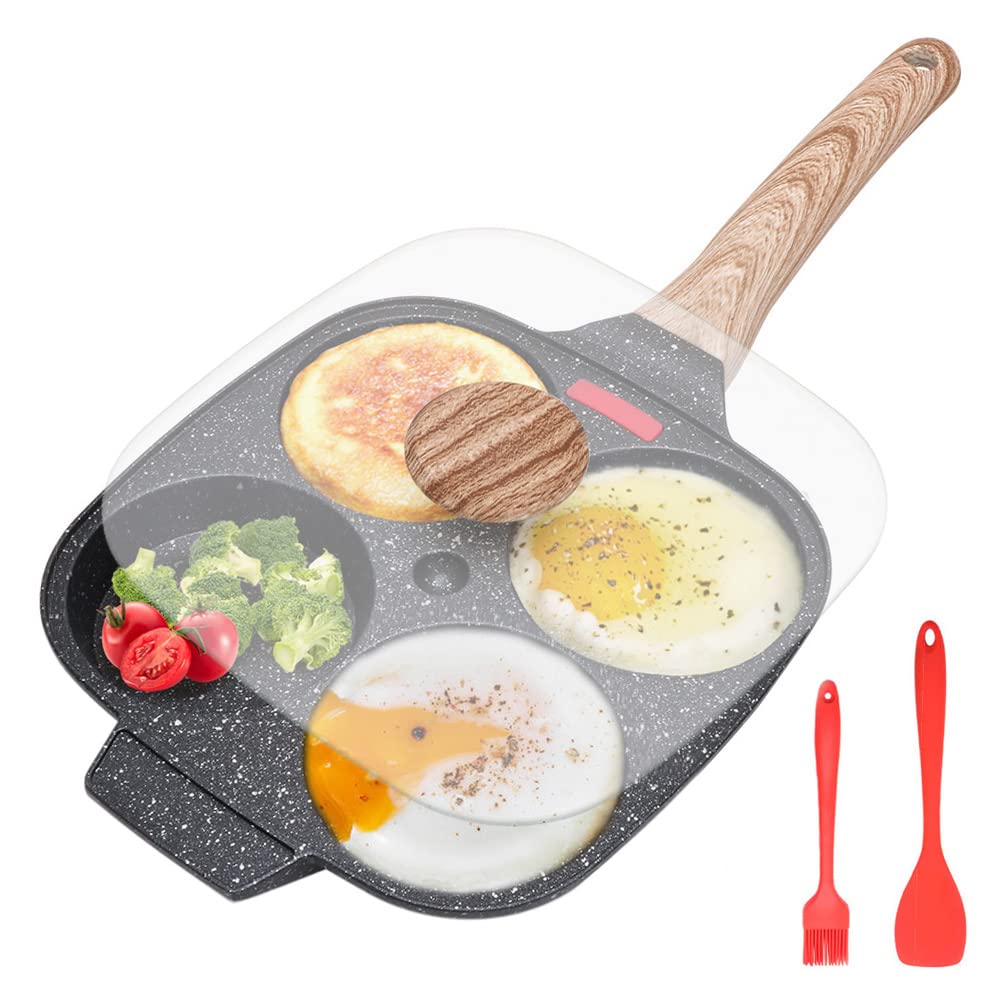 Bobikuke-Sarten-Tortitas-Sarten-Huevos-Poche-de-4-Agujeros-con-Tapa-Sarten-Antiadherente-de-Aluminio-para-Desayuno