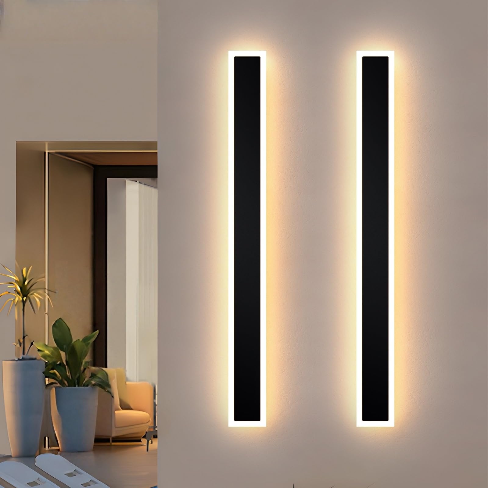 Photo 1 of 2 Pack 39.3 inch Modern Led Outdoor Wall Light, 3000K-6000K 10%-100% Dimmable Lights for Outside, IP65 Waterproof Wall Sconce Light with Remote Control for Porch,Hallway, Garage,Patio,Stairway,Yard