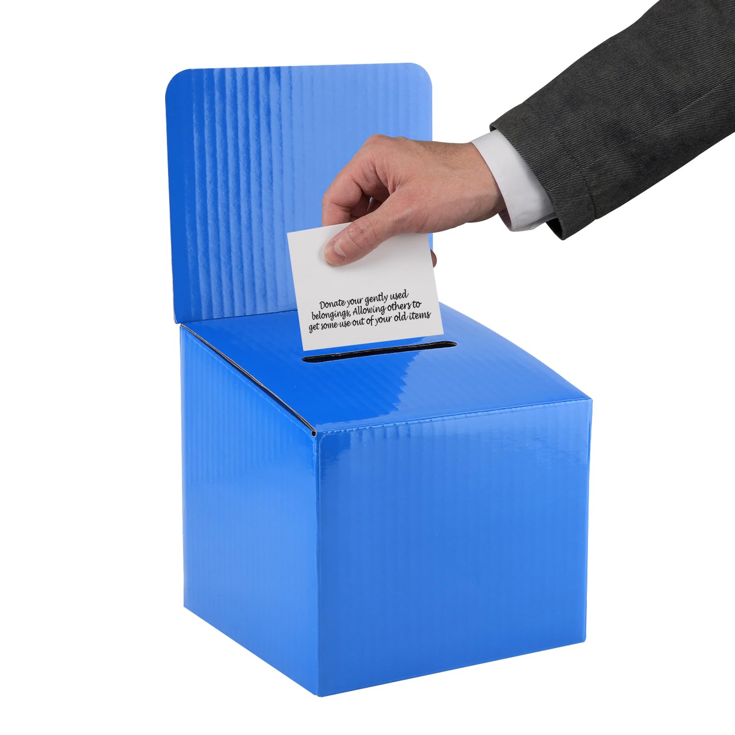 My Charity Boxes - 5 Pack - Medium Blue Corrugated Cardboard Ballot/Suggestion/Raffle/Ticket Boxes with Removable Header