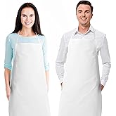 White Classic White Aprons - Commercial Chef Bib Apron for Kitchen and Restaurant Cooking without Pockets, Unisex Women and Men, Adult - 2 Pack