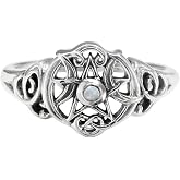 Dryad Design Heart Pentagram Ring Sterling Silver - Wiccan Pagan Moon Phase Rainbow Moonstone Ring Witchcraft Jewelry For Women (Size 4-15)
