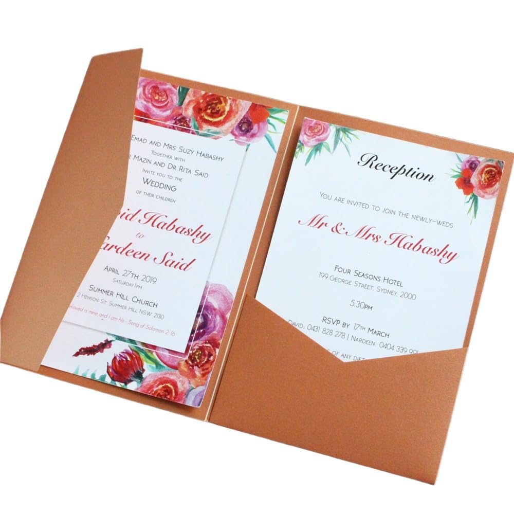 Photo 1 of MillaSaw Wedding Invitation Pocket Fold Envelope, Bronze Invitation Sleeve 5x7 for Birthday Anniversary Sweet 16 Iquinceañera 25pcs (bronze)