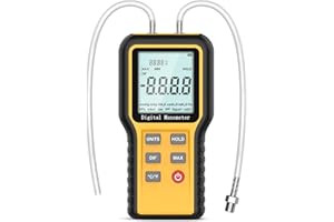 WAPORICH Manometer,Professional Air Pressure Meter Dual-Port Manometer Gas Pressure Tester,12 Selectable Units Differential Pressure Gauge HVAC Gas Pressure Meter(Included Battery)
