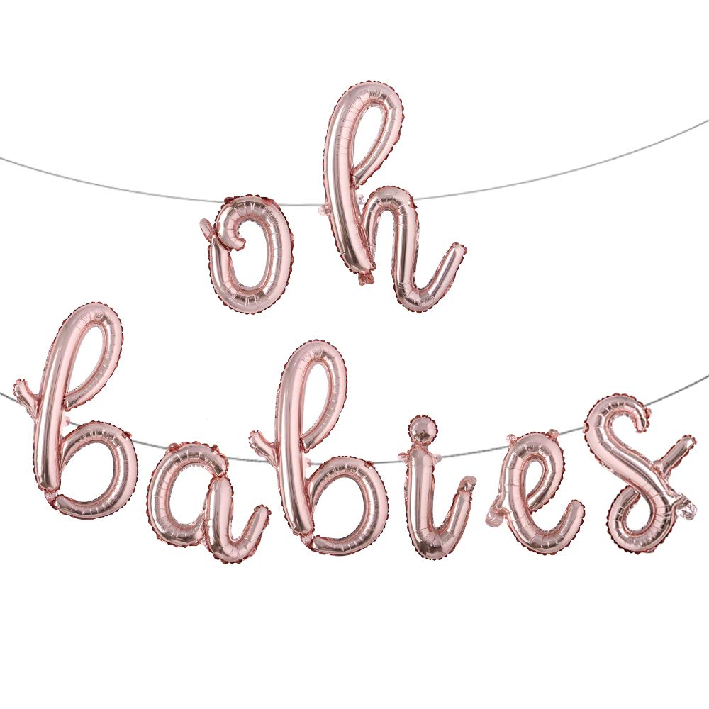 Photo 1 of 16 inch Lowercase Oh Babies Balloons Twins New Born Baby Shower Banner Party Supplies Decorations Gender Reveal (L oh Babies Rose Gold)