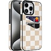 Obbii for iPhone 15 Pro Max 6.7 inch Case with Card Holder Soft Leather Wallet Case Protective Shockproof Hard Cover for Women Man (Checkerboard, iPhone 15 Pro Max 6.7 inch)
