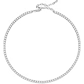 Vetieeimo Dainty Women Tennis Choker Necklace Pink Blue Simulated Cubic Zirconia Diamond Necklace 3MM Chain