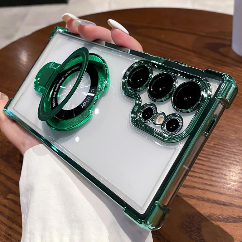 Photo 1 of [Compatible with Magsafe ] Kickstand Case for Samsung Galaxy S22 Ultra Plus Note20Ultra [with Camera Lens Protector] Magnetic Holder Millitary Cover (Green,for Samsung S22 Ultra)